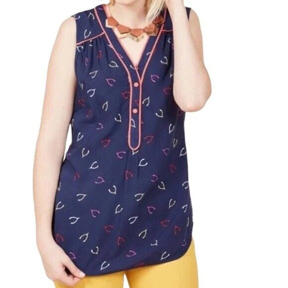 ModCloth Navy Sleeveless Blouse with Pink Trim